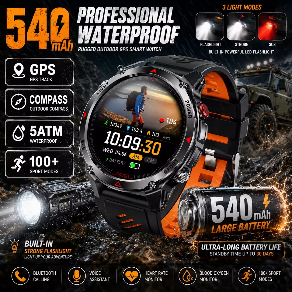 Military 540mAh GPS Smart Watc - огляд і ціна Altimeter Compass Watch